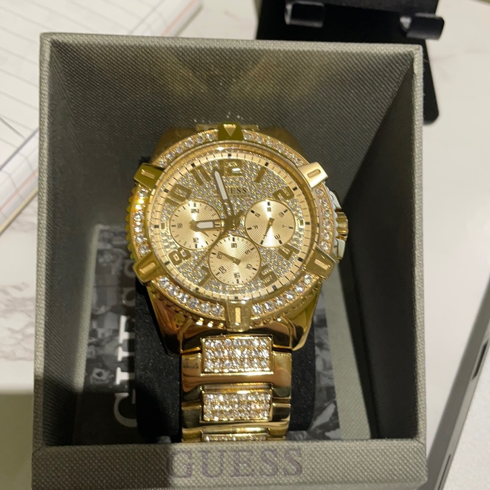 Guess Unisex Crystal Gold Stainless Steel Watch 46 mm